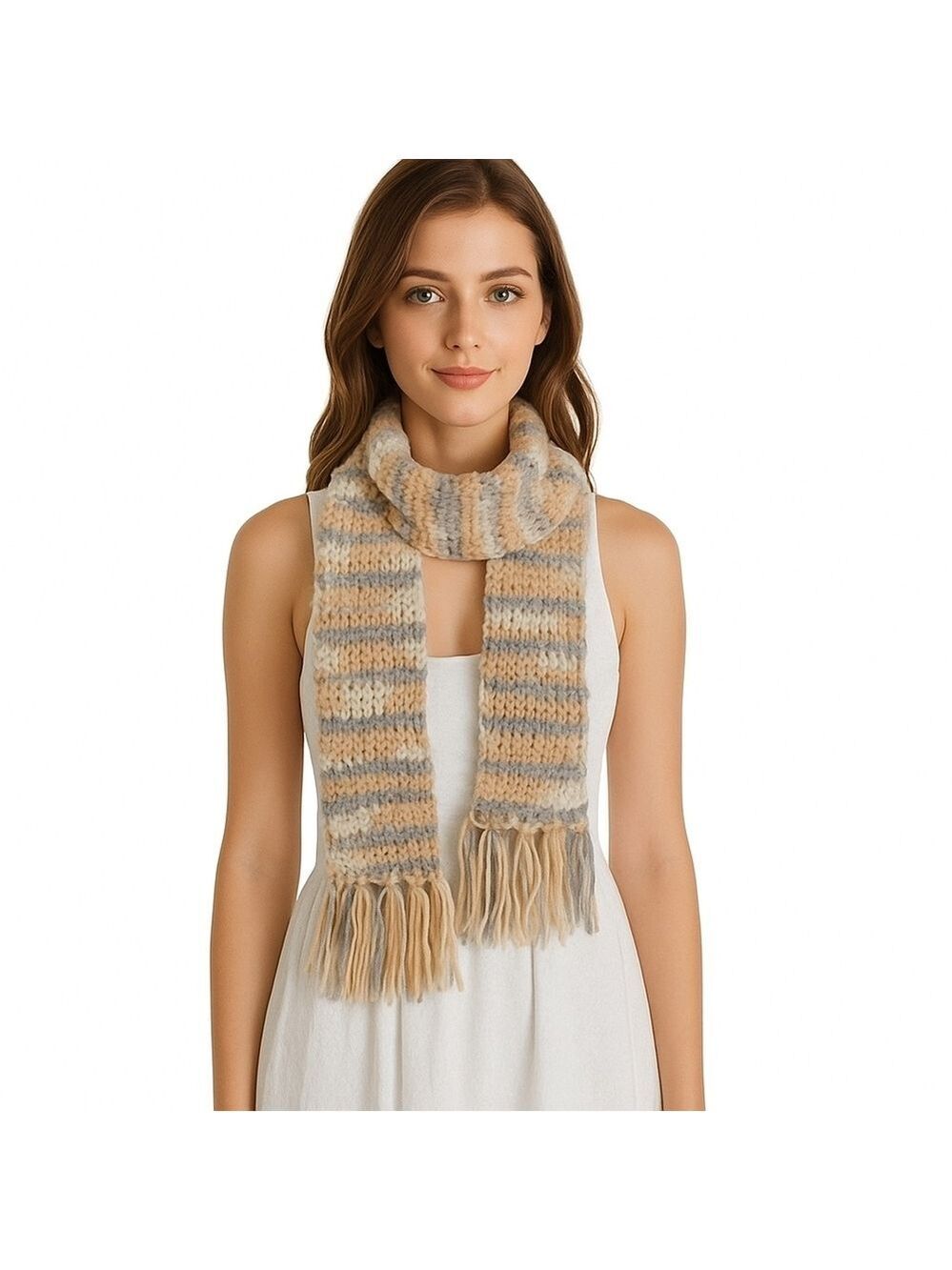 Handmade Crochet Scarf Gray Cream Brown Artisan